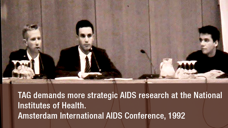 Photo: TAG demands more strategic AIDS research at the NIH; Amsterdam Intl. AIDS Conference, 1992