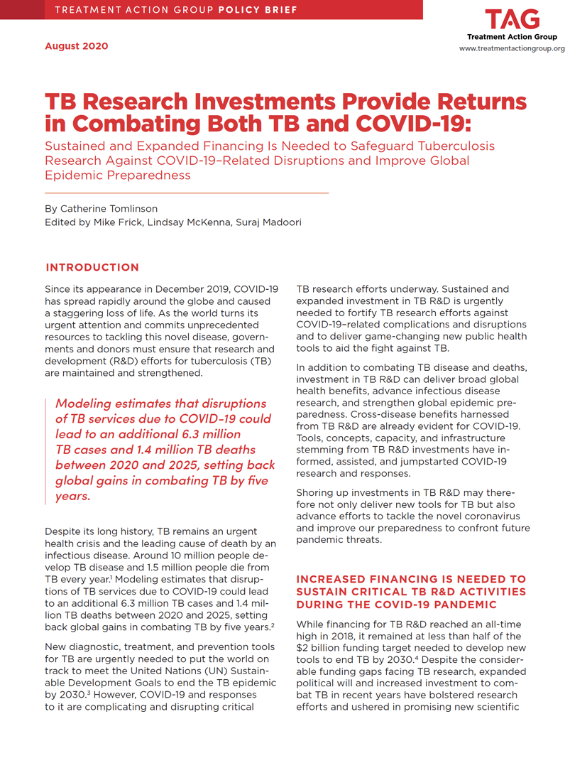 cover image of publication TB Research Investments Provide Returns in Combating Both TB and COVID-19