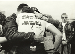 Ben Thornberry's photo: activist with his partner's ashes, Ashes Action, Washington DC, 1992