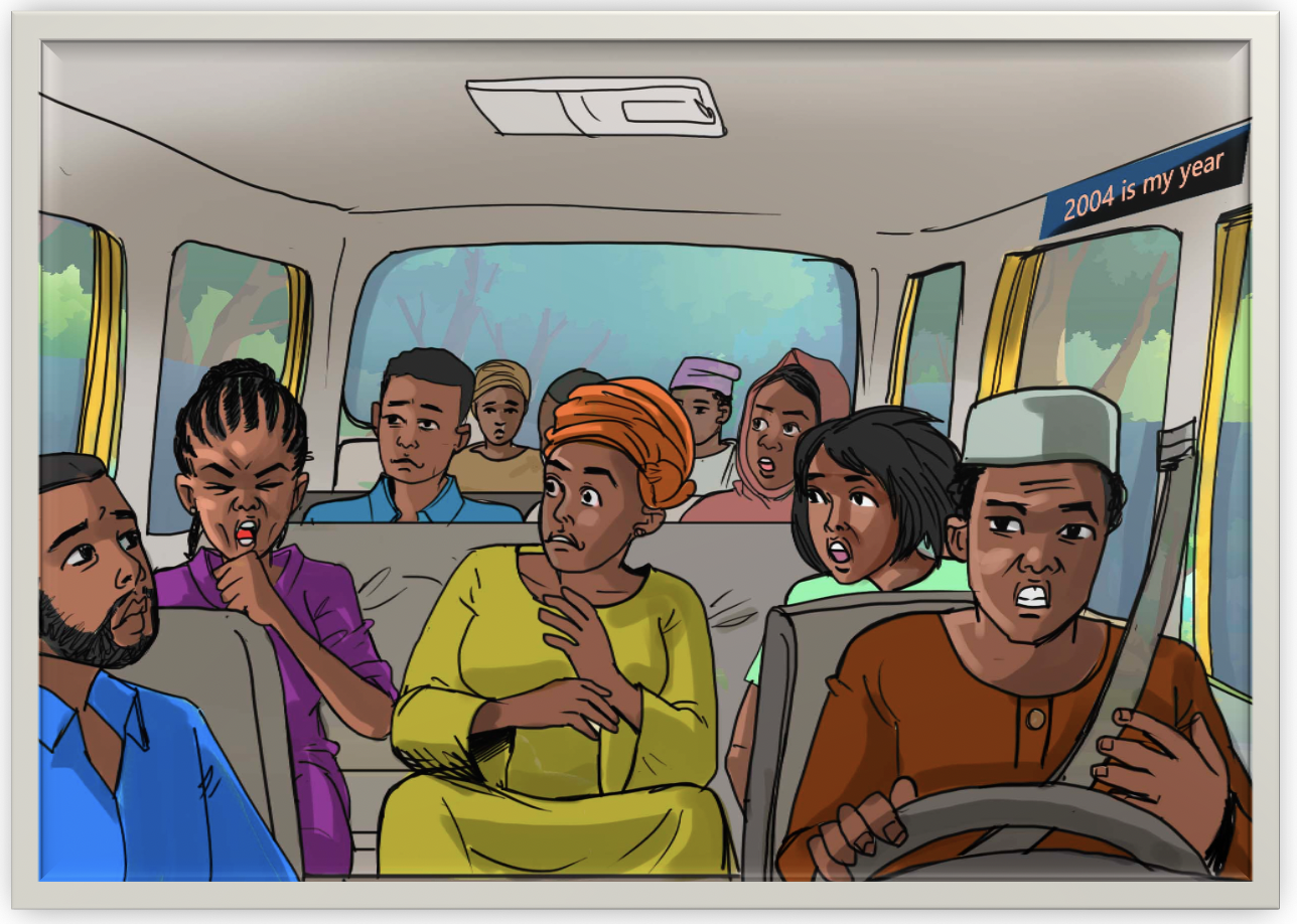Image from powerpoint: young woman coughing on crowded bus; other passengers look concerned