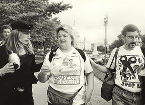 Ben Thornberry's photo: AIDS quilt mom with her son's ashes, Ashes Action, Washington DC, 1992