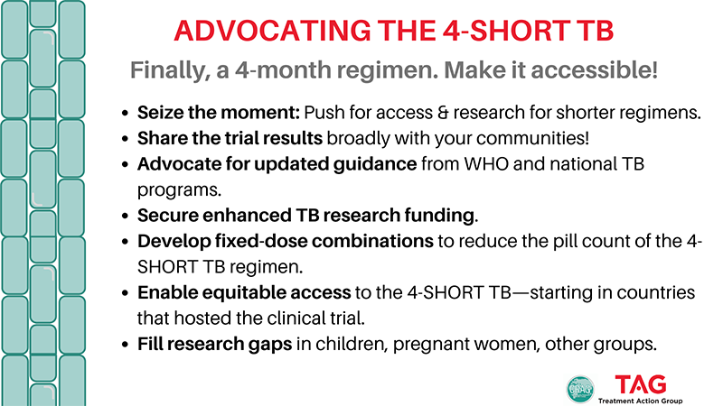 Image: Advocating the 4-short TB, finally, a 4-month regimen. Make it accessible!