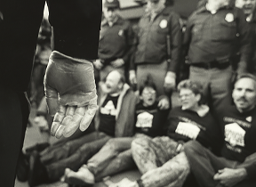 Ben Thornberry's photo: ACT UP blocks FDA; gloved police, Bethesda, MD, 1988