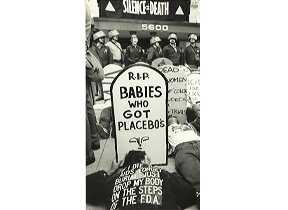 Ben Thornberry's photo: Artist/Activist David Wojnarowicz at the FDA entrance, With the words “If I die of AIDS – forget burial – drop my body on the steps of the FDA” Bethesda, MD, 1988