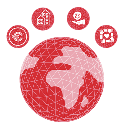 graphic illustrating the concept of terraforming: a globe with various icons above it