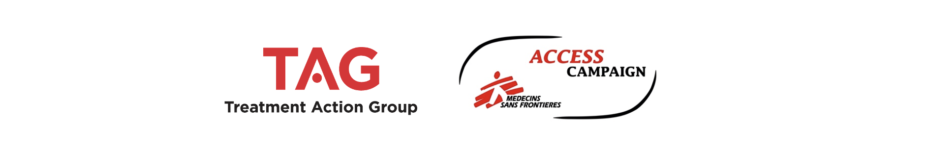Montage of two logos, Treatment Action Group and Medecine Sans Fronetieres Access Campaign
