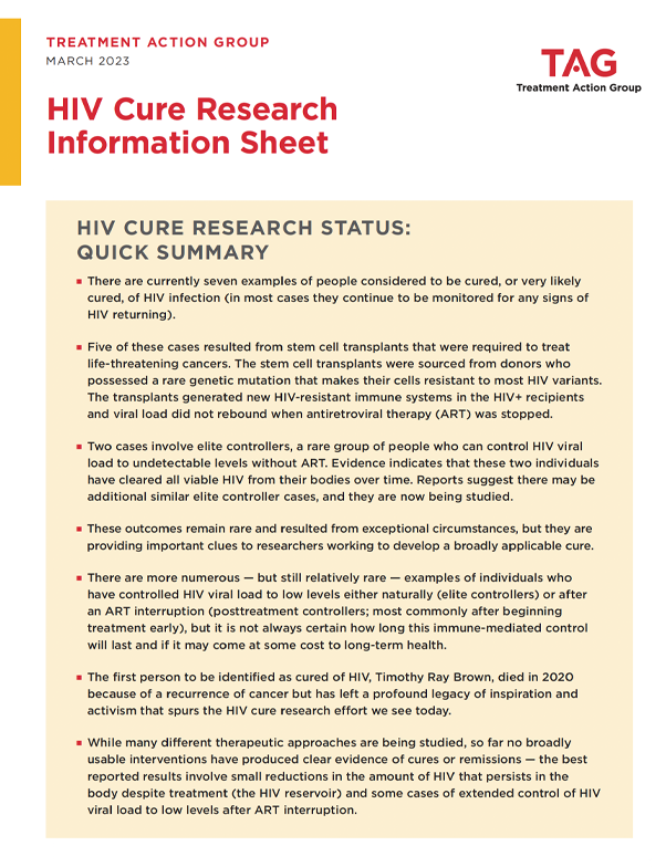 Cover of report - HIV Cure research information sheet