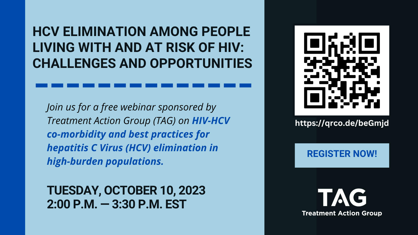 Image for webinar: HCV Elimination Among People Living with and at Risk of HIV: Challenges and opportunities