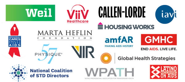 RIAA 2023 Sponsors Image: Weil, ViiV Healthcare, Callen-lorde, IAVI, Broadway Cares Equity Fights AIDS, Marta Heflin Foundation, Housing Works, Physique 57, AmfAR, GMHC, Vir, Global Health Strategies, National Coalition Of STD Directors, WPATH, Latino Commission On AIDS