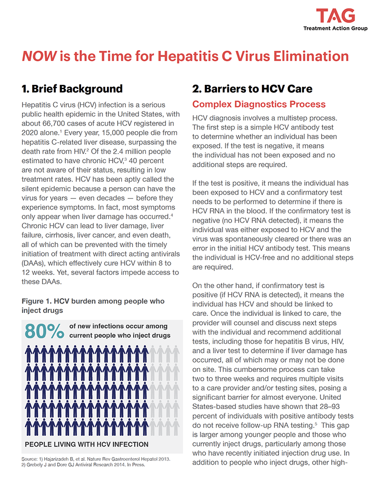 Cover/first page of the publication, NOW Is the Time for Hepatitis C Virus Elimination